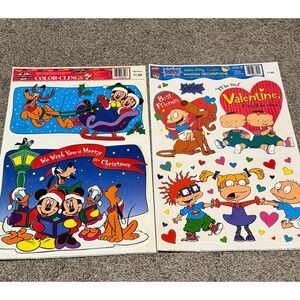 Vintage Disney Christmas & Rugrats Valentine Window Clings Lot 90s